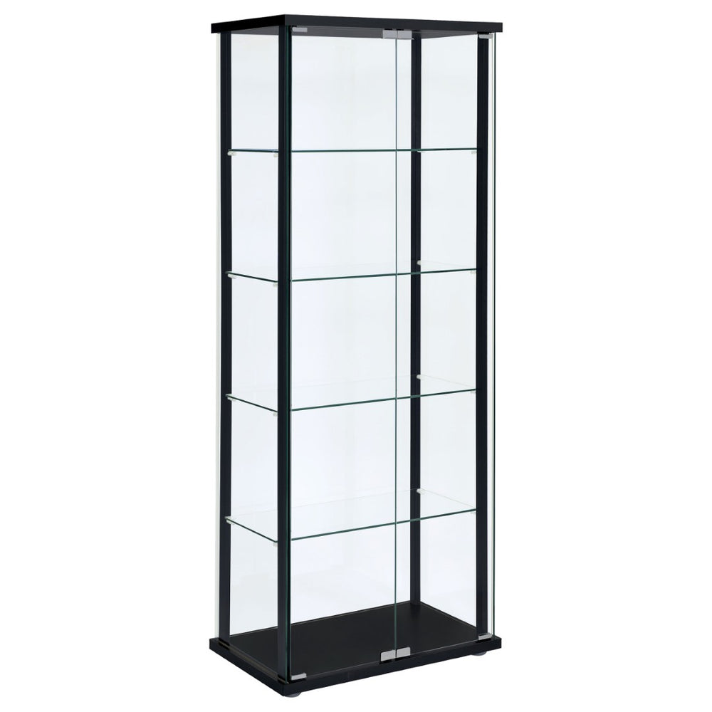 English Elm Hyacinth Tall Glass Door Display Cabinet with Chrome Hardware for Living Room Black B062P511951