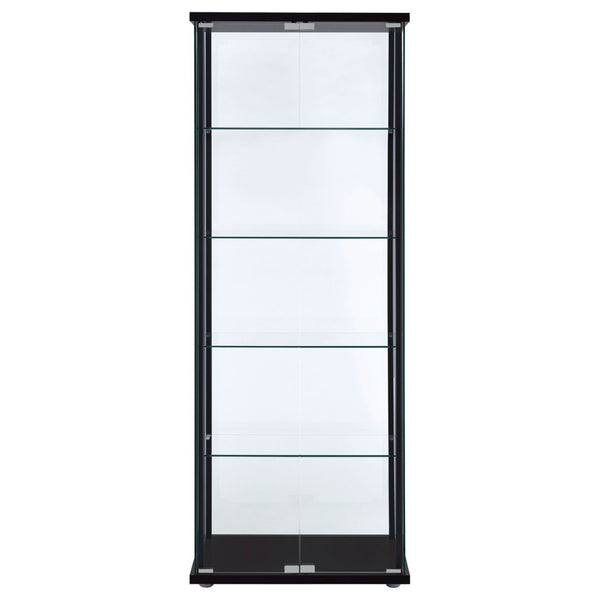 English Elm Hyacinth Tall Glass Door Display Cabinet with Chrome Hardware for Living Room Black B062P511951