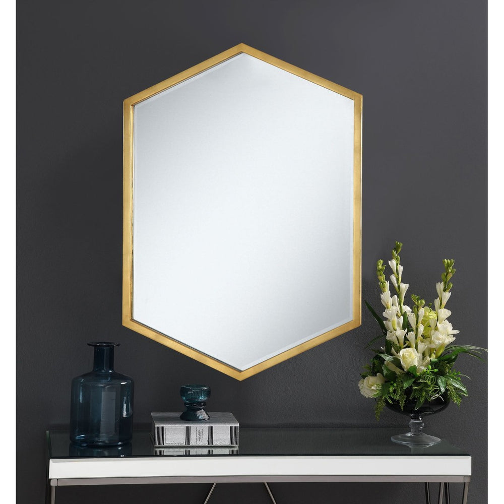 English Elm Cavendish Hexagonal Gold Metal Frame Wall Mirror Geometric Accent for Modern Interiors B062P512413