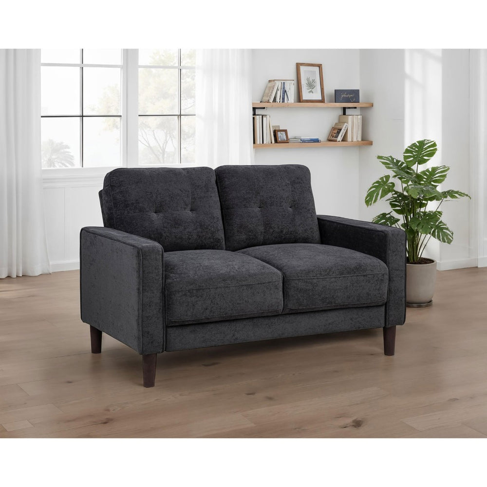 English Elm Heather Tufted Track Arm Polyester Loveseat Compact Tailored Seating for Modern Rooms Steel Gray B062P512429