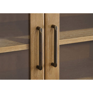 English Elm Trowbridge Oak Veneer Media Console with Glass Front Doors and Antique Brass Pulls B062P512456