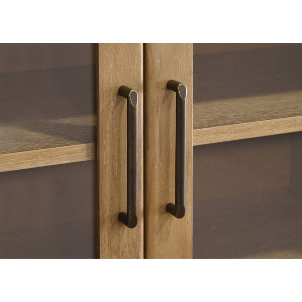 English Elm Trowbridge Oak Veneer Media Console with Glass Front Doors and Antique Brass Pulls B062P512456