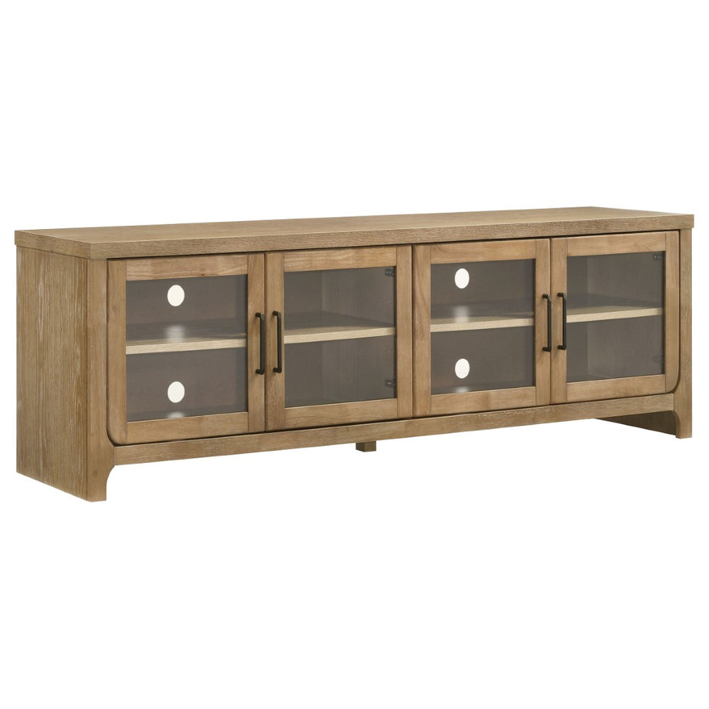 English Elm Trowbridge Oak Veneer Media Console with Glass Front Doors and Antique Brass Pulls B062P512456