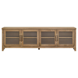 English Elm Trowbridge Oak Veneer Media Console with Glass Front Doors and Antique Brass Pulls B062P512456
