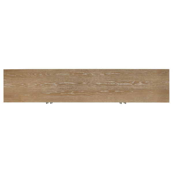 English Elm Trowbridge Oak Veneer Media Console with Glass Front Doors and Antique Brass Pulls B062P512456