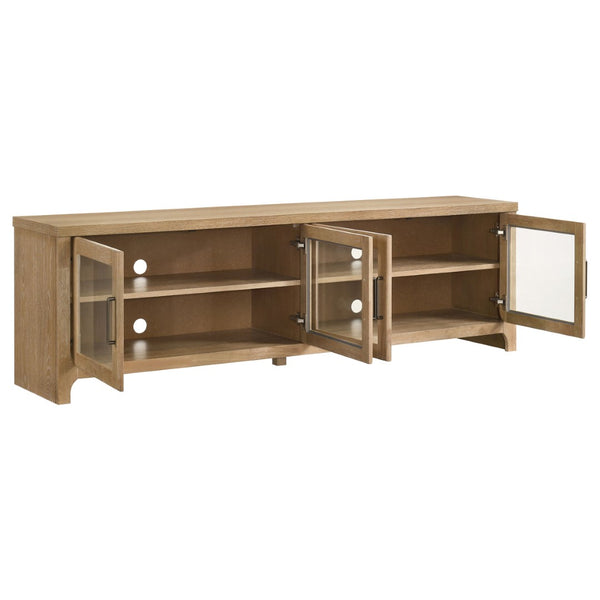English Elm Trowbridge Oak Veneer Media Console with Glass Front Doors and Antique Brass Pulls B062P512456