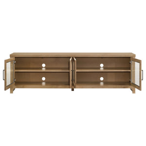 English Elm Trowbridge Oak Veneer Media Console with Glass Front Doors and Antique Brass Pulls B062P512456