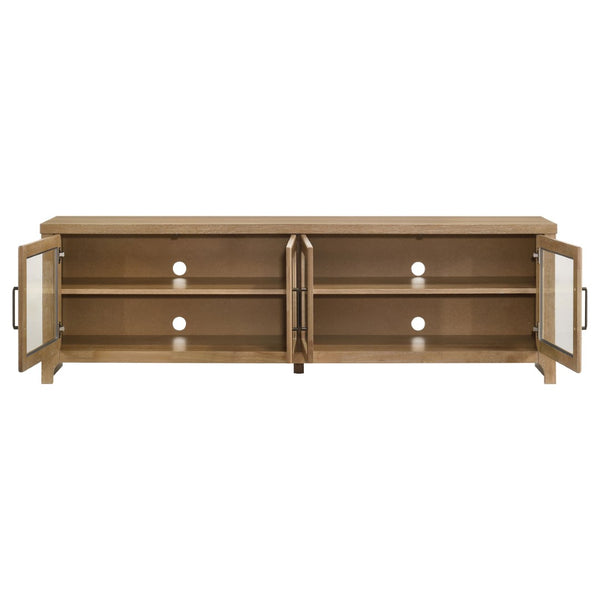 English Elm Trowbridge Oak Veneer Media Console with Glass Front Doors and Antique Brass Pulls B062P512456