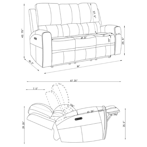 English Elm Boyce Power Reclining Sofa with USB Charging Console and Leatherette Seating B062P512473