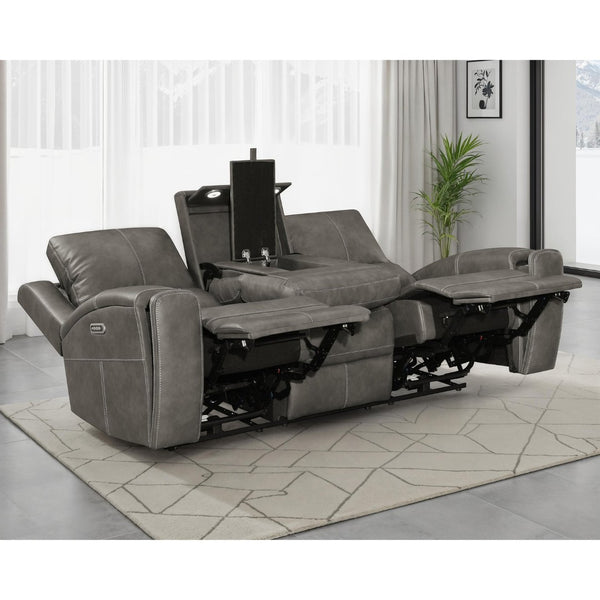 English Elm Boyce Power Reclining Sofa with USB Charging Console and Leatherette Seating B062P512473