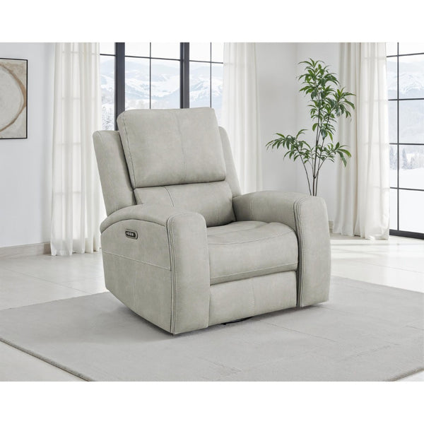 English Elm Boyce Grey Leatherette Triple Power Recliner with Swivel Glider and Channel Stitching B062P512483