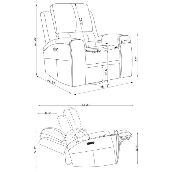English Elm Boyce Grey Leatherette Triple Power Recliner with Swivel Glider and Channel Stitching B062P512483