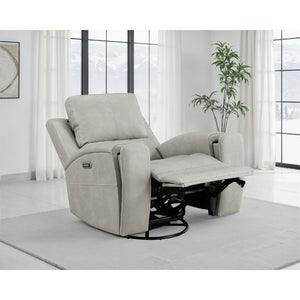 English Elm Boyce Grey Leatherette Triple Power Recliner with Swivel Glider and Channel Stitching B062P512483
