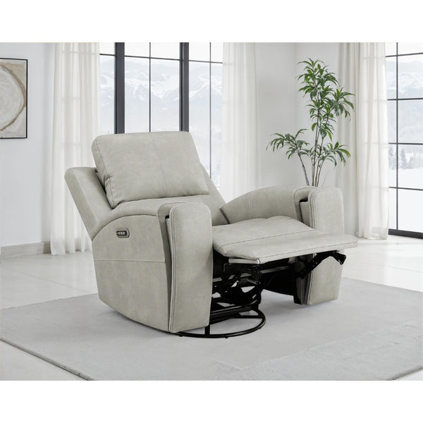 English Elm Boyce Grey Leatherette Triple Power Recliner with Swivel Glider and Channel Stitching B062P512483