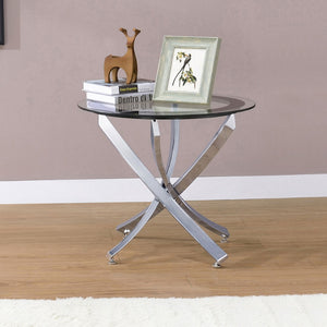 English Elm Connors Sculptural Chrome Round Tempered Glass End Table for Modern Living Spaces B062P512503