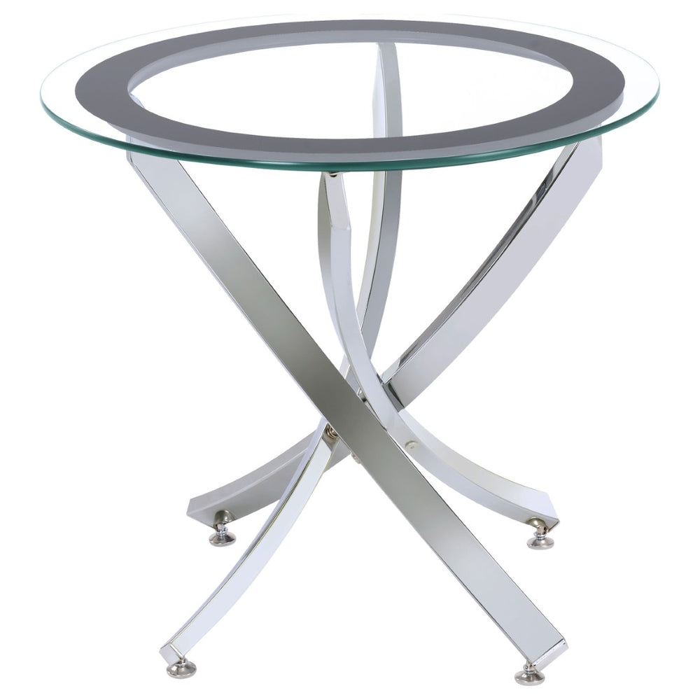 English Elm Connors Sculptural Chrome Round Tempered Glass End Table for Modern Living Spaces B062P512503