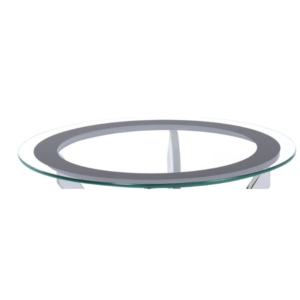 English Elm Connors Sculptural Chrome Round Tempered Glass End Table for Modern Living Spaces B062P512503