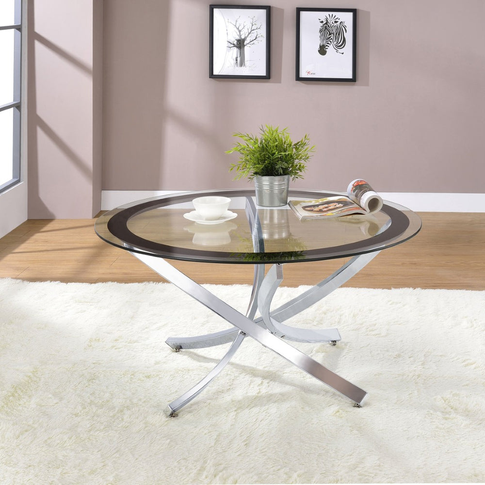 English Elm Connors Sculptural Chrome Round Coffee Table with Tempered Glass Top for Modern Spaces B062P512504