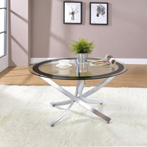 English Elm Connors Sculptural Chrome Round Coffee Table with Tempered Glass Top for Modern Spaces B062P512504