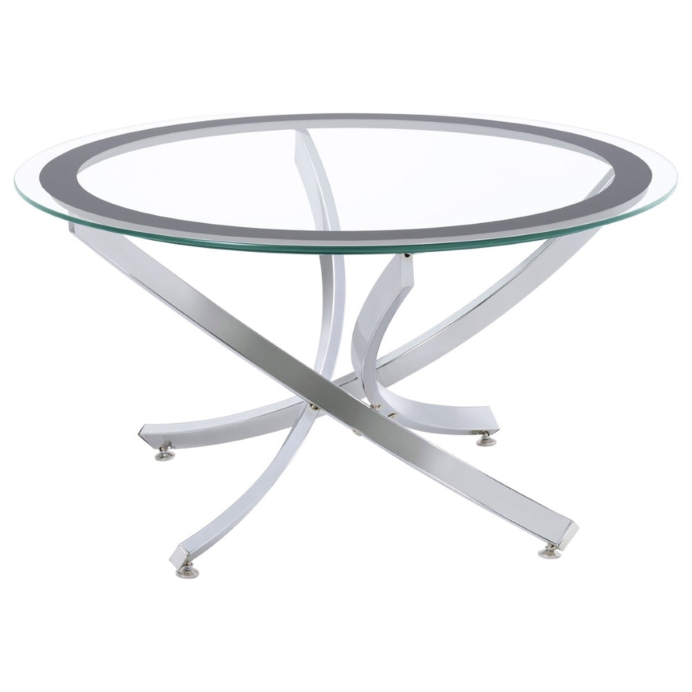 English Elm Connors Sculptural Chrome Round Coffee Table with Tempered Glass Top for Modern Spaces B062P512504