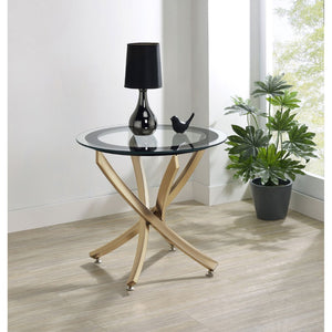 English Elm Connors Rose Brass Sculptural Round End Table with Tempered Glass Top for Living Rooms B062P512505