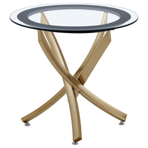 English Elm Connors Rose Brass Sculptural Round End Table with Tempered Glass Top for Living Rooms B062P512505