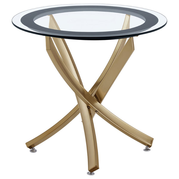 English Elm Connors Rose Brass Sculptural Round End Table with Tempered Glass Top for Living Rooms B062P512505