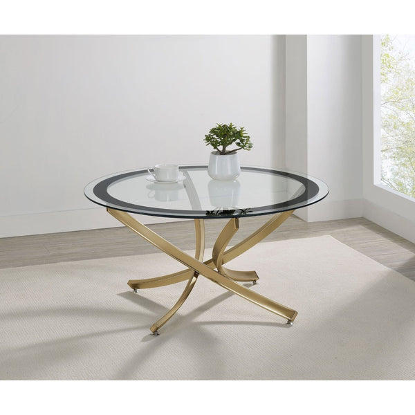 English Elm Connors Rose Brass Round Coffee Table with Tempered Glass Top for Modern Living B062P512506