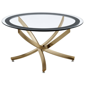 English Elm Connors Rose Brass Round Coffee Table with Tempered Glass Top for Modern Living B062P512506