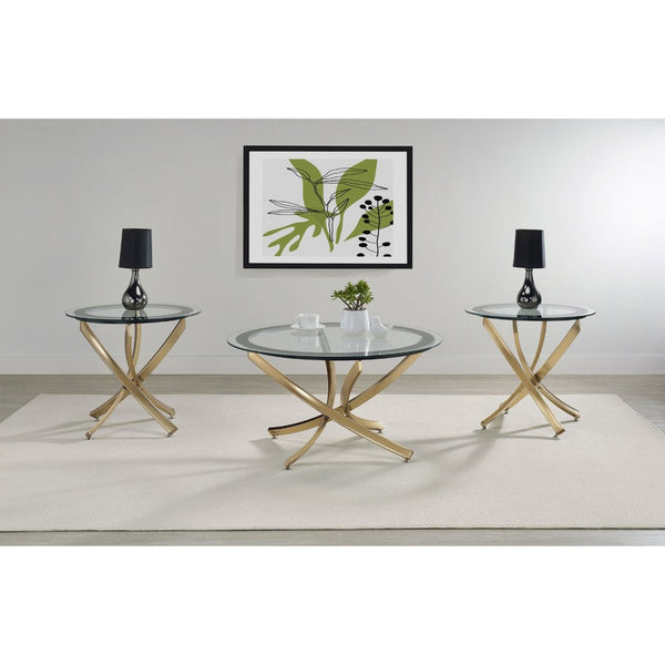 English Elm Connors Rose Brass Round Coffee Table with Tempered Glass Top for Modern Living B062P512506