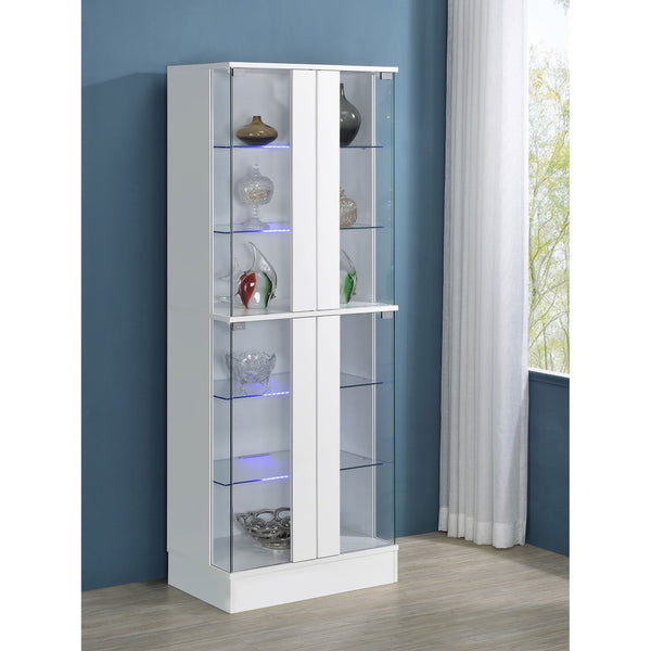 English Elm Gilbert Six Shelf Curio Cabinet with Led Lighting and Tempered Glass Doors Modern Display Gloss White B062P513826