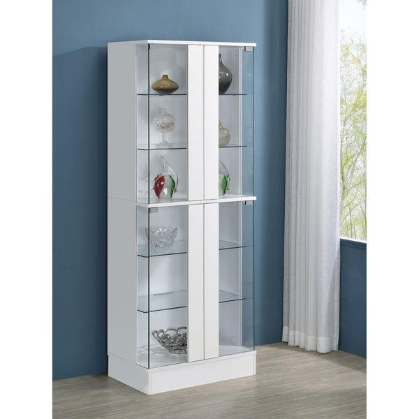 English Elm Gilbert Six Shelf Curio Cabinet with Led Lighting and Tempered Glass Doors Modern Display Gloss White B062P513826