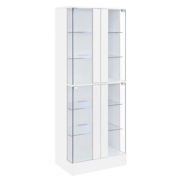 English Elm Gilbert Six Shelf Curio Cabinet with Led Lighting and Tempered Glass Doors Modern Display Gloss White B062P513826