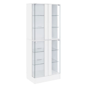 English Elm Gilbert Six Shelf Curio Cabinet with Led Lighting and Tempered Glass Doors Modern Display Gloss White B062P513826