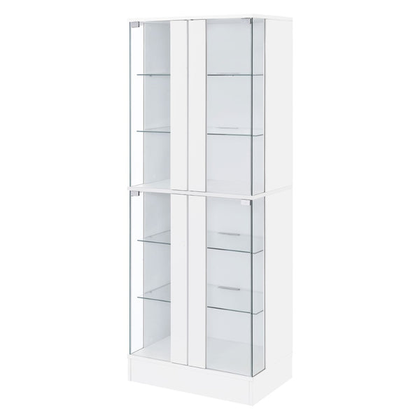 English Elm Gilbert Six Shelf Curio Cabinet with Led Lighting and Tempered Glass Doors Modern Display Gloss White B062P513826