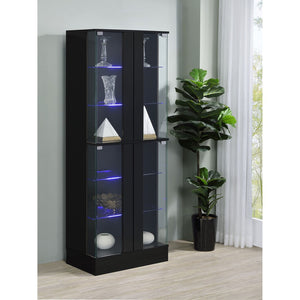 English Elm Gilbert Six Shelf Curio Cabinet with Led Lighting and Tempered Glass Doors Modern Display Black B062P513827