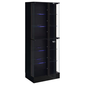 English Elm Gilbert Six Shelf Curio Cabinet with Led Lighting and Tempered Glass Doors Modern Display Black B062P513827