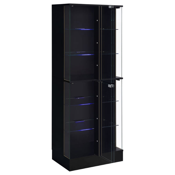 English Elm Gilbert Six Shelf Curio Cabinet with Led Lighting and Tempered Glass Doors Modern Display Black B062P513827