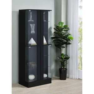 English Elm Gilbert Six Shelf Curio Cabinet with Led Lighting and Tempered Glass Doors Modern Display Black B062P513827