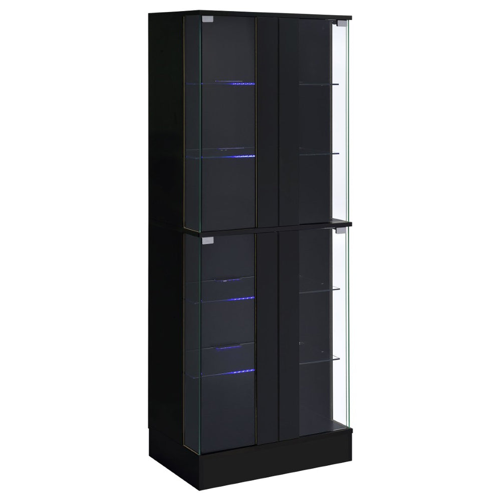 English Elm Gilbert Six Shelf Curio Cabinet with Led Lighting and Tempered Glass Doors Modern Display Black B062P513827