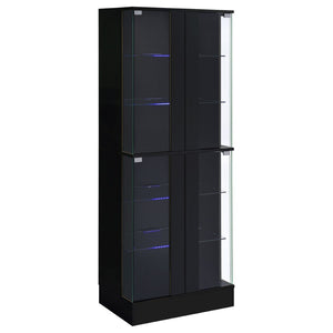 English Elm Gilbert Six Shelf Curio Cabinet with Led Lighting and Tempered Glass Doors Modern Display Black B062P513827