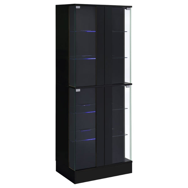 English Elm Gilbert Six Shelf Curio Cabinet with Led Lighting and Tempered Glass Doors Modern Display Black B062P513827