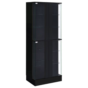 English Elm Gilbert Six Shelf Curio Cabinet with Led Lighting and Tempered Glass Doors Modern Display Black B062P513827