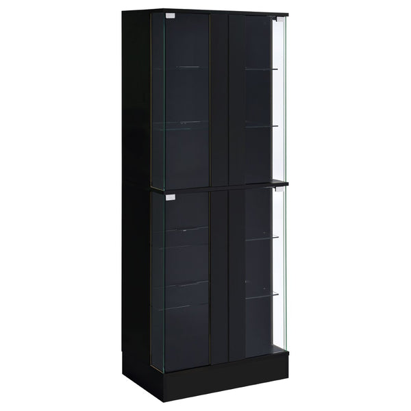 English Elm Gilbert Six Shelf Curio Cabinet with Led Lighting and Tempered Glass Doors Modern Display Black B062P513827