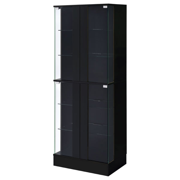 English Elm Gilbert Six Shelf Curio Cabinet with Led Lighting and Tempered Glass Doors Modern Display Black B062P513827
