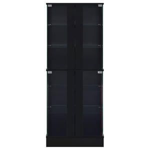 English Elm Gilbert Six Shelf Curio Cabinet with Led Lighting and Tempered Glass Doors Modern Display Black B062P513827