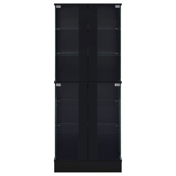 English Elm Gilbert Six Shelf Curio Cabinet with Led Lighting and Tempered Glass Doors Modern Display Black B062P513827