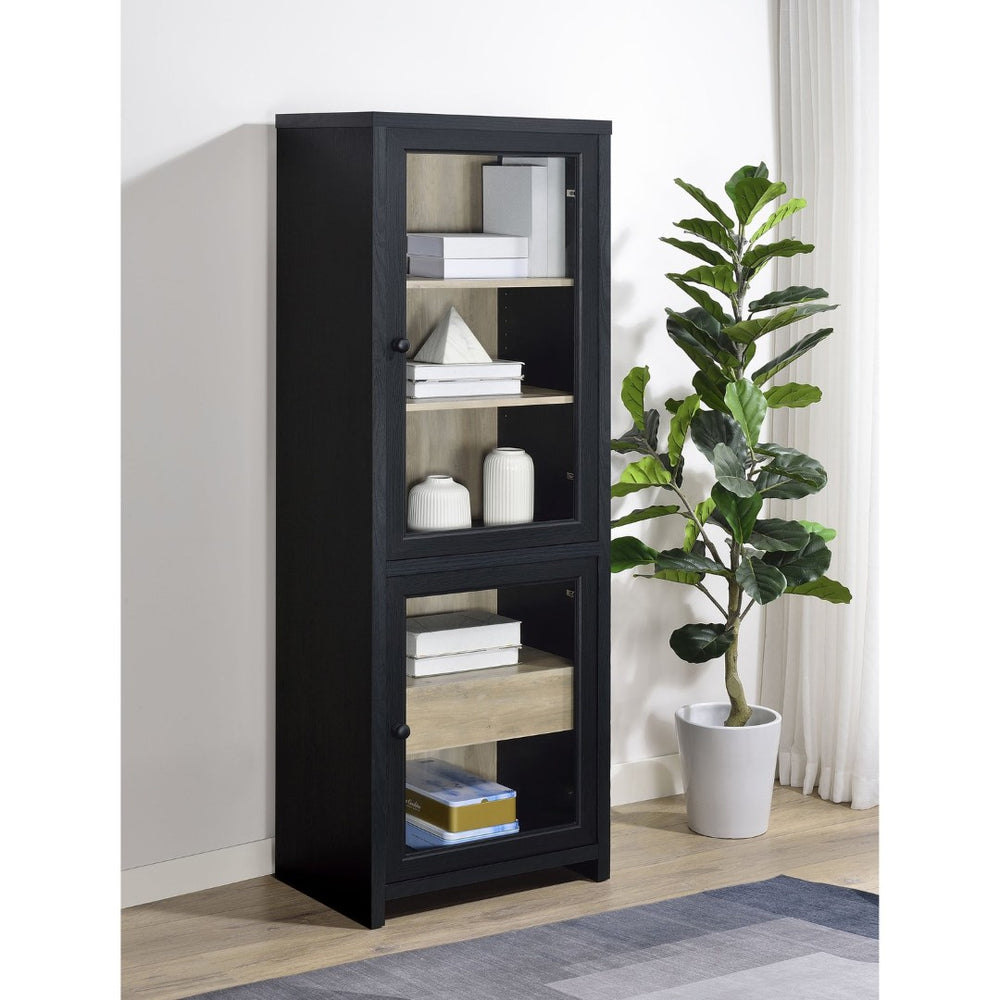 English Elm Kennison Tall Media Tower with Glass Doors Warm Wood Interior Modern Storage B062P514251