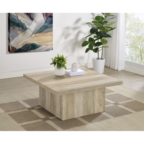 English Elm Eldridge Square Coffee Table Bold Pedestal Base Matte Finish for Modern Living Rooms Distressed Pine B062P514270