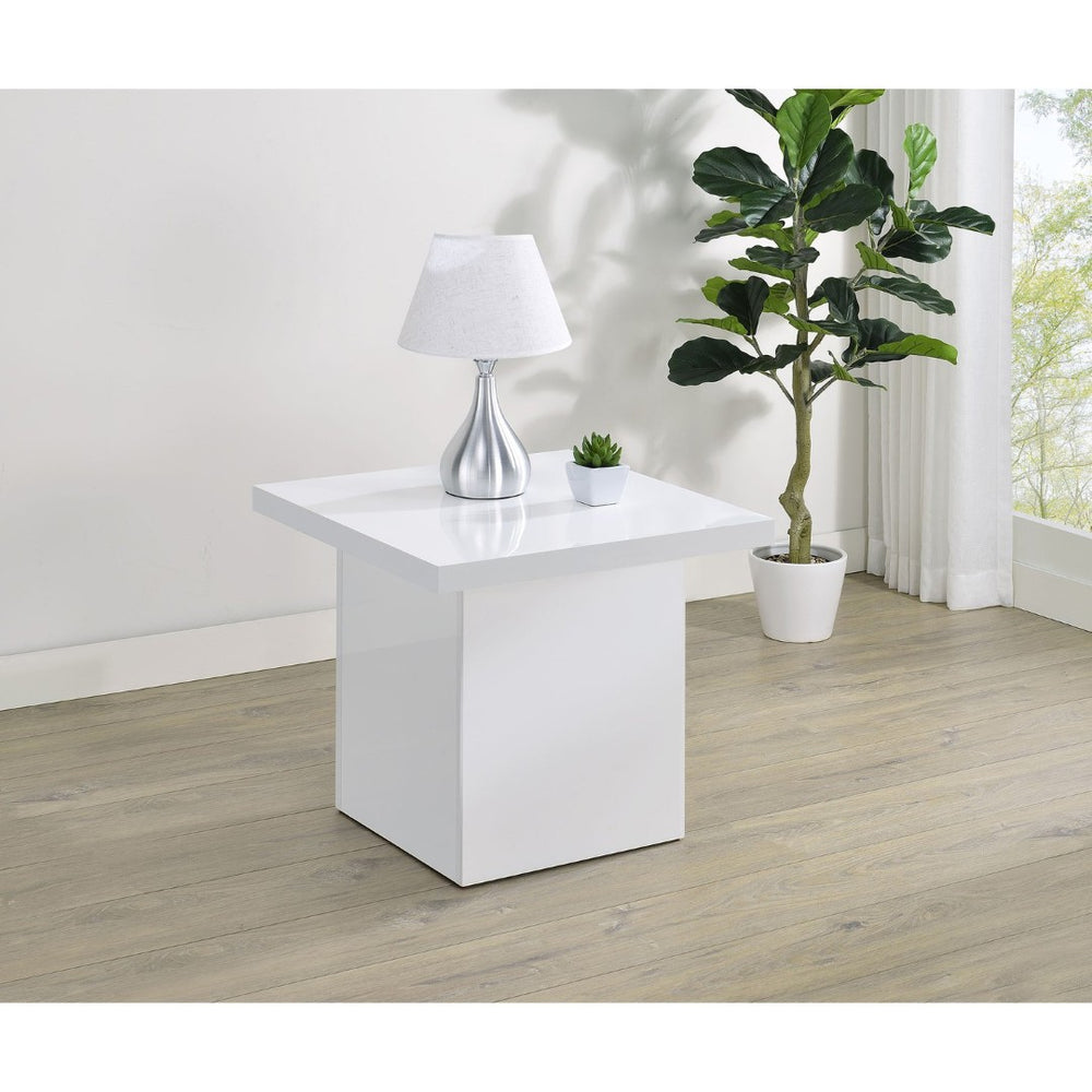 English Elm Eldridge Architectural Plinth Base End Table Glossy White Square Top Modern Living Room B062P514283